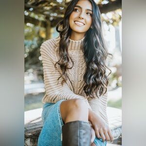 Free People Tan Sweetheart Chunky Knit Sweater